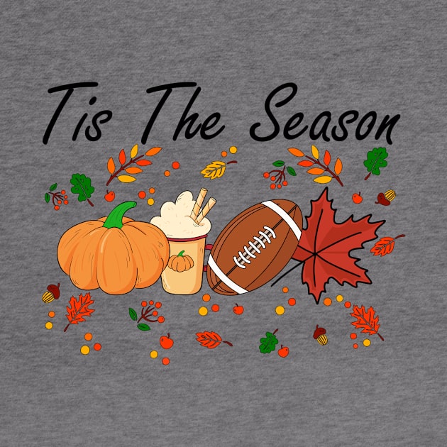 Tis The Season Pumpkin Leaf Latte Fall Thanksgiving Football by MetalHoneyDesigns